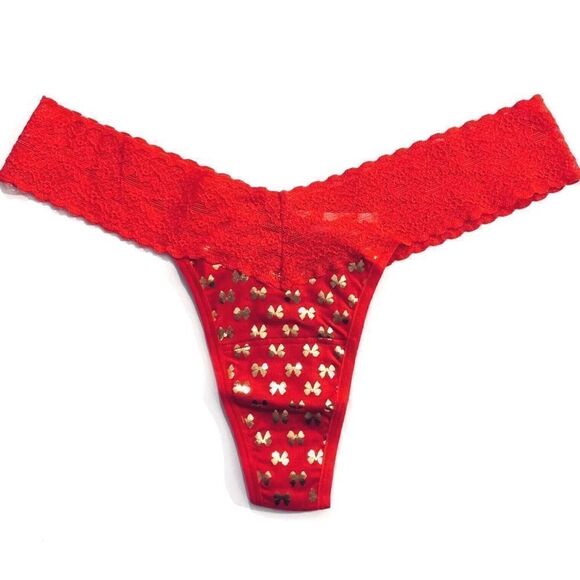 Victorias Secret Cotton Lace One Size fits All S M L Xl Thong Red Bows - Picture 1 of 2